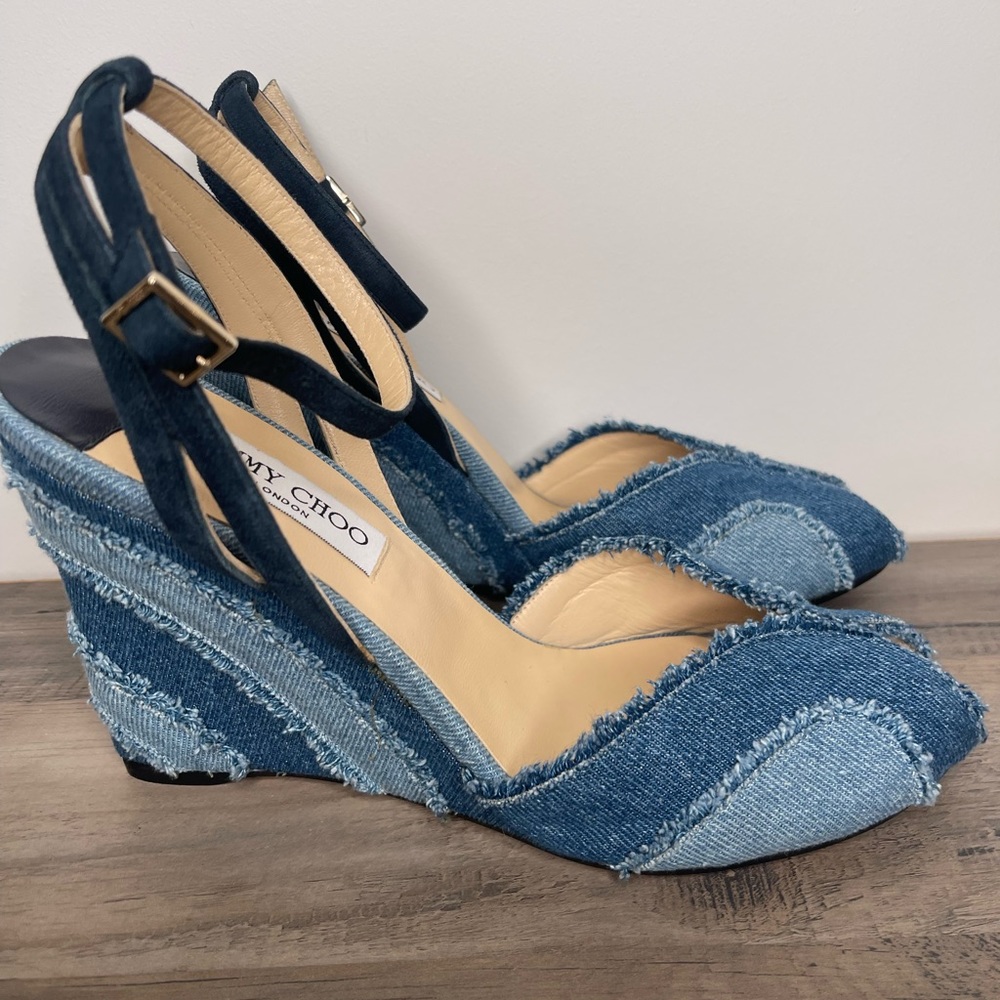 Jimmy Choo denim wedge peep toe. Size 42